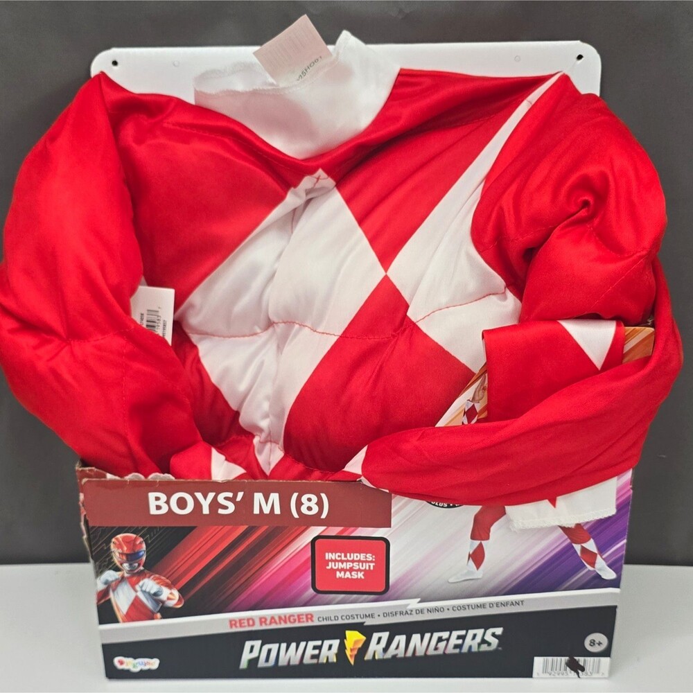 Disguise Power Rangers Red Ranger Boys Costume M (8) Muscle Jumpsuit & Mask